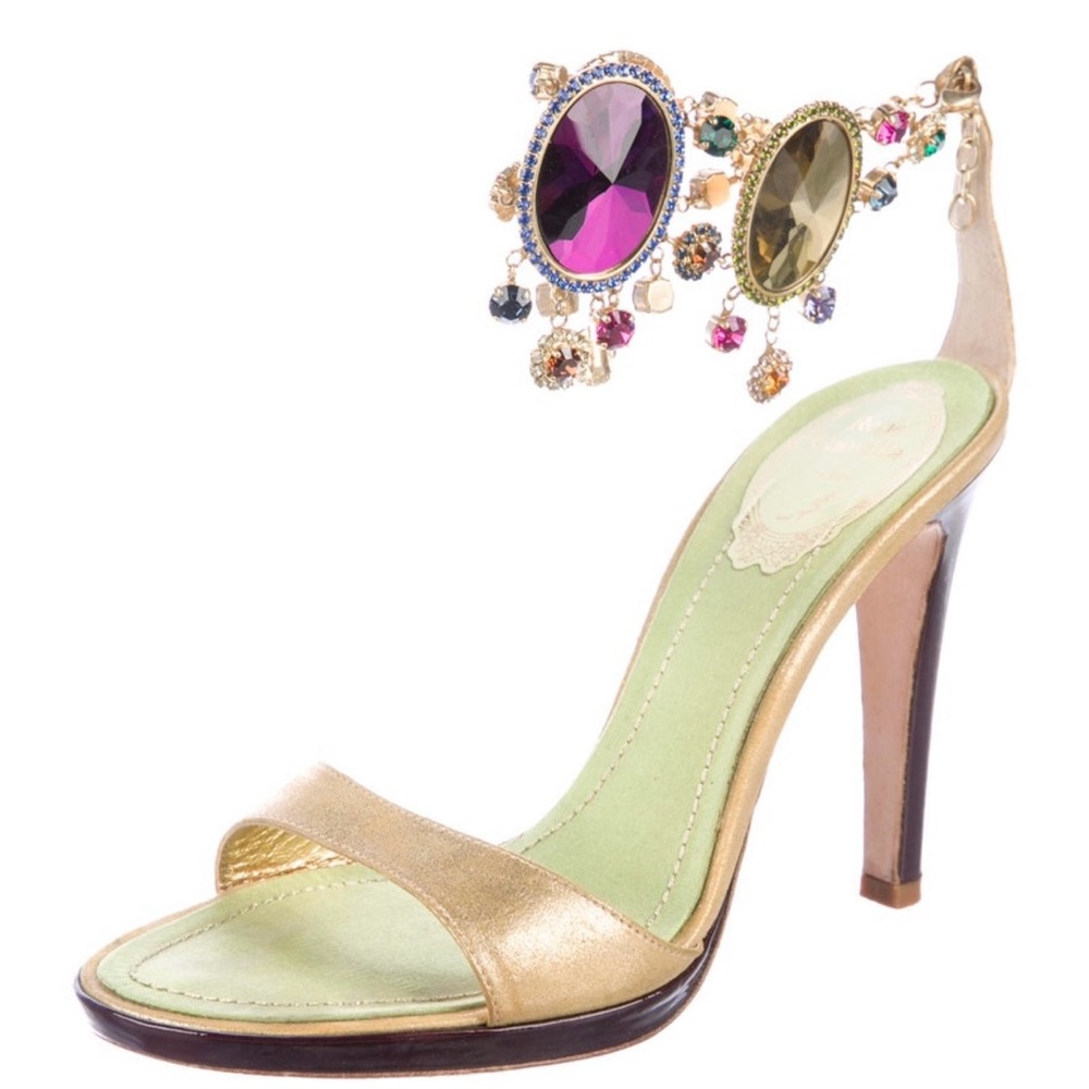 Metallic gold-tone leather Rene Caovilla sandals jeweled adornments